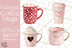 Valentine Coffee Mugs Clipart Cute Cozy & Glam Hot Drink PNG Product Image 1