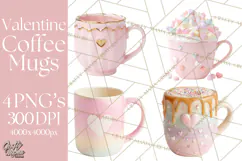 Valentine Coffee Mugs Clipart Cute Cozy & Glam Hot Drink PNG Product Image 1