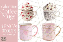 Valentine Coffee Mugs Clipart Cute Cozy & Glam Hot Drink PNG Product Image 1