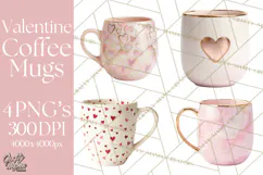 Valentine Coffee Mugs Clipart Cute Cozy & Glam Hot Drink PNG Product Image 1