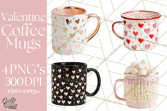 Valentine Coffee Mugs Clipart Cute Cozy & Glam Hot Drink PNG Product Image 1