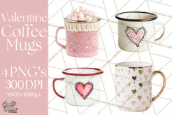 Valentine Coffee Mugs Clipart Cute Cozy & Glam Hot Drink PNG Product Image 1