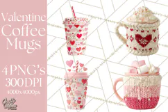 Valentine Coffee Mugs Clipart Cute Cozy & Glam Hot Drink PNG Product Image 1