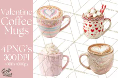 Valentine Coffee Mugs Clipart Cute Cozy & Glam Hot Drink PNG Product Image 1