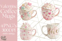 Valentine Coffee Mugs Clipart Cute Cozy & Glam Hot Drink PNG Product Image 1