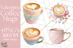 Valentine Coffee Mugs Clipart Cute Cozy & Glam Hot Drink PNG Product Image 1