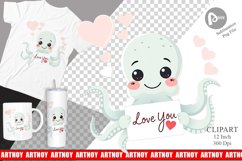 Valentine Octopus Cartoon Clipart Product Image 1