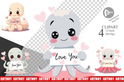 Valentine Octopus Cartoon Clipart Product Image 1