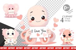 Valentine Octopus Cartoon Clipart Product Image 1
