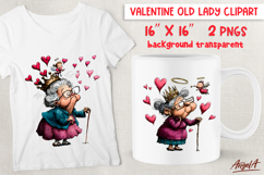 Single Valentine clipart elderly old lady Grandma, cupid PNG Product Image 1