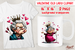 Single Valentine clipart elderly old lady Grandma, cupid PNG Product Image 1