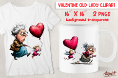 Single Valentine clipart elderly old lady Grandma, cupid PNG Product Image 1