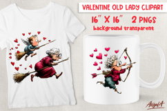 Single Valentine clipart elderly old lady as cupid Humor PNG Product Image 1