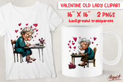 Single Valentine clipart elderly old lady with pink hearts Product Image 1