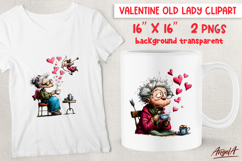 Single Valentine old lady clipart with cupid and pink hearts Product Image 1