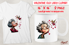Single Valentine old lady clipart with cupid, red hearts Product Image 1