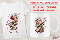 Valentine clipart elderly lady with pink heart Funny grandma Product Image 1