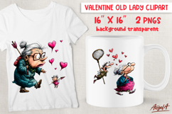 Single Valentine clipart elderly lady Funny grandma, cupid Product Image 1