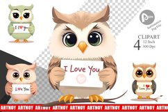 Valentine Owl Cartoon Clipart Product Image 1