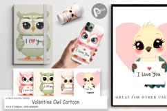 Digital Paper Valentine Owl Cartoon Product Image 1