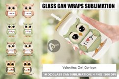 Glass Can Wraps Valentine Owl Cartoon Product Image 1