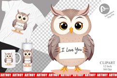 Valentine Owl Cartoon Clipart Product Image 1