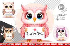 Valentine Owl Cartoon Clipart Product Image 1