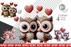 Valentine Owl Clipart Product Image 1