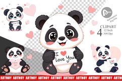 Valentine Panda Cartoon Clipart Product Image 1