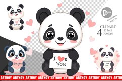 Valentine Panda Cartoon Clipart Product Image 1