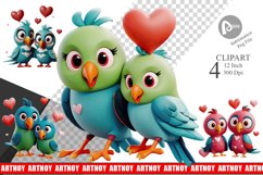 Valentine Parrot Clipart Product Image 1