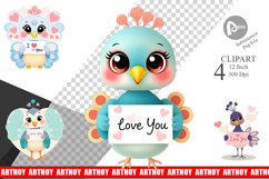 Valentine Peacock Cartoon Clipart Product Image 1