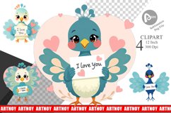 Valentine Peacock Cartoon Clipart Product Image 1