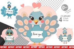 Valentine Peacock Cartoon Clipart Product Image 1