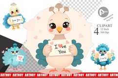 Valentine Peacock Cartoon Clipart Product Image 1