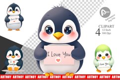 Valentine Penguin Cartoon Clipart Product Image 1