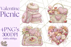 Valentine Picnic Party Clipart, Pink Heart Picnic PNG Product Image 1
