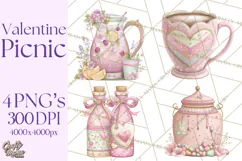 Valentine Picnic Party Clipart, Pink Heart Picnic PNG Product Image 1