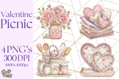 Valentine Picnic Party Clipart, Pink Heart Picnic PNG Product Image 1