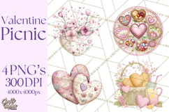 Valentine Picnic Party Clipart, Pink Heart Picnic PNG Product Image 1