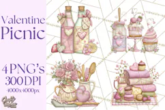 Valentine Picnic Party Clipart, Pink Heart Picnic PNG Product Image 1