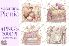 Valentine Picnic Party Clipart, Pink Heart Picnic PNG Product Image 1