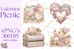 Valentine Picnic Party Clipart, Pink Heart Picnic PNG Product Image 1