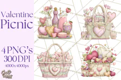 Valentine Picnic Party Clipart, Pink Heart Picnic PNG Product Image 1