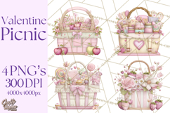 Valentine Picnic Party Clipart, Pink Heart Picnic PNG Product Image 1