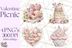 Valentine Picnic Party Clipart, Pink Heart Picnic PNG Product Image 1