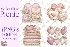 Valentine Picnic Party Clipart, Pink Heart Picnic PNG Product Image 1