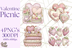 Valentine Picnic Party Clipart, Pink Heart Picnic PNG Product Image 1