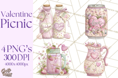 Valentine Picnic Party Clipart, Pink Heart Picnic PNG Product Image 1