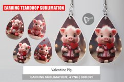 Earring teardrop sublimation design Valentine Pig Product Image 1